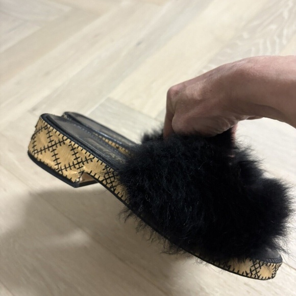 Chanel 2022 Interlocking CC Logo Black Shearling Fur Faux Sandals 36C - Picture 10 of 10